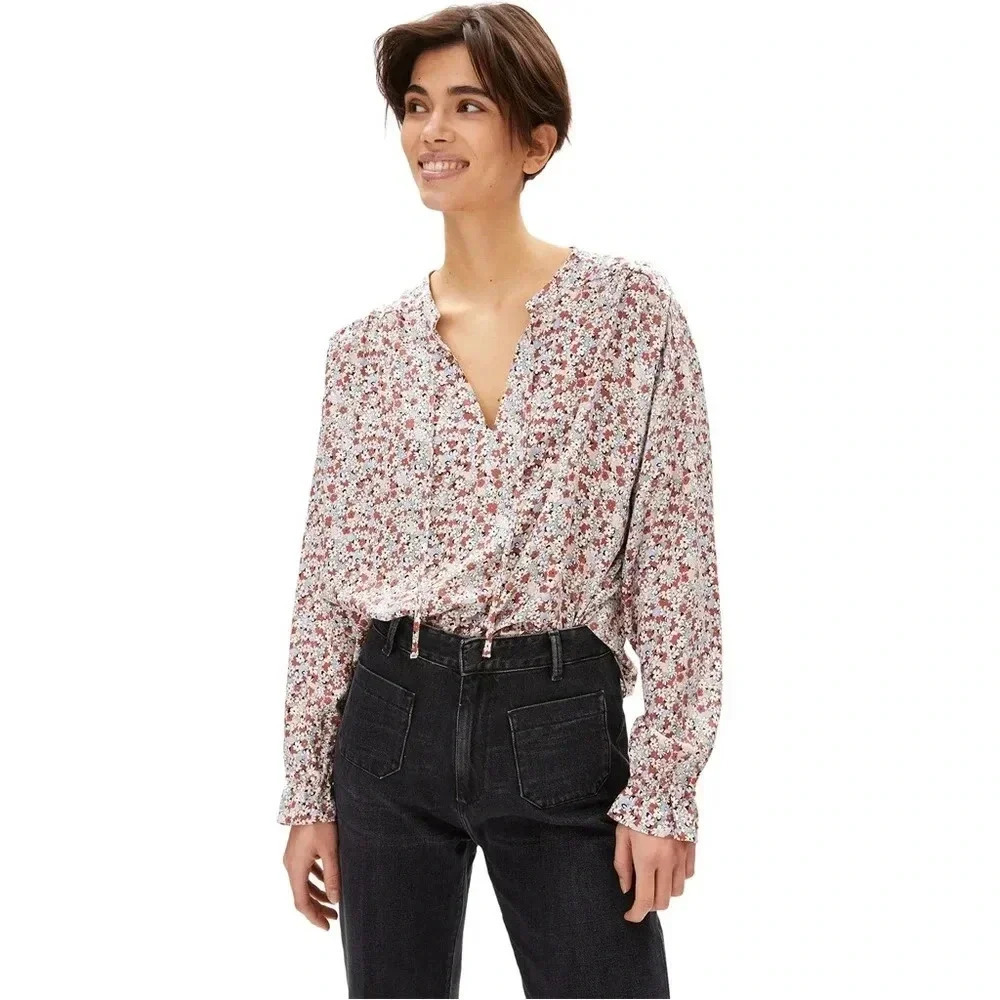 Armedangels Ilica Boheme Blouse Long Sleeve Oatmilk Floral Pattern